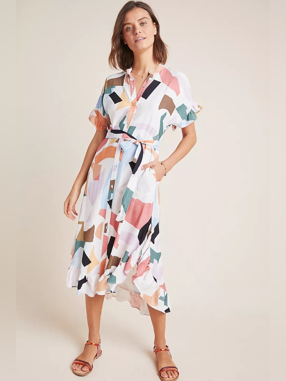 Anthropologie Corey Lynn Calter Soho Multicolor Button-Front Midi Shirtdress S